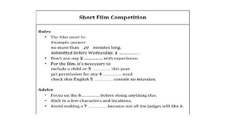 Short film competition IELTS Listening answers