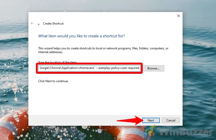 Windows 10 - Desktop - Create Shortcut - Run Chrome without autoplay enabled