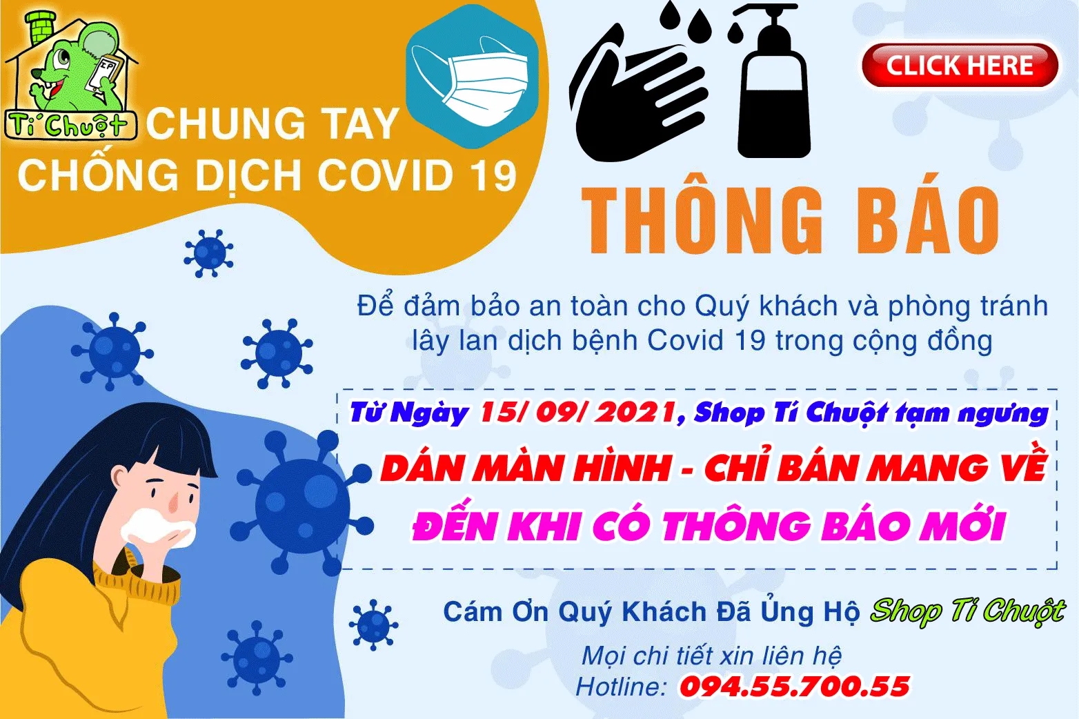 Thông Báo Tạm Ngưng Dán Màn Hình vì Dịch COVID-19 Diễn Biến Phức Tạp ở TP.HCM